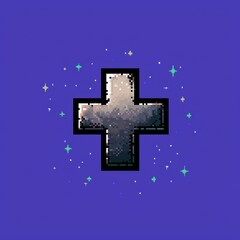 Fototapeta premium Pixel Art Cross Religious Symbol Spiritual Faith Hope Belief Design Element Purple Background