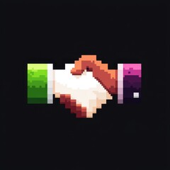 Obraz premium Pixel Art Handshake Collaboration Deal Partnership Agreement