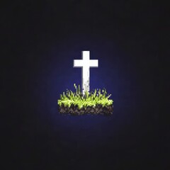Fototapeta premium Pixel Art Grave Cross Dark Background Remembrance Loss Grief Memorial