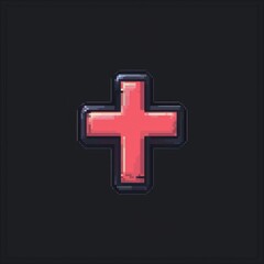 Obraz premium Pixel Art Red Cross Symbol Medical Icon Health Sign Game UI App Design Element