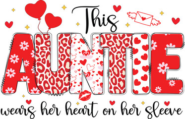 Valentine's Day Theme I Wear My Heart On My Sleeve Bundle, PNG Bundle 25 Plus Names, Font Included, Personalize Sleeve With Names, Kids Name
