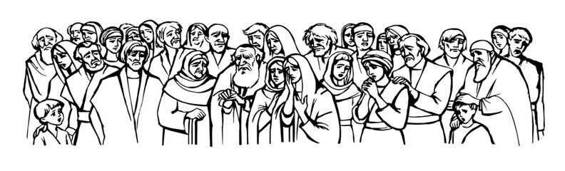 Vector drawing.Big crowd of people