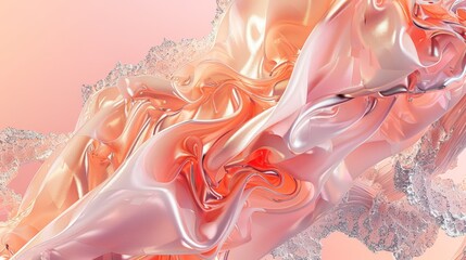 Pink and orange abstract shapes flow and melt together, creating a dynamic and visually appealing wallpaper background