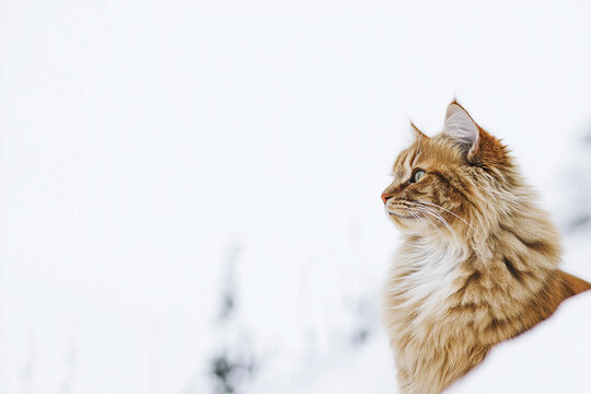 Red cat gazing thoughtfully on a white background