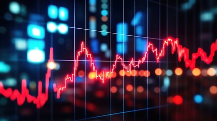 A stock market graph with red and blue lines, indicating a fall in economic activity. 