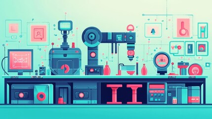 A vibrant laboratory workspace filled with scientific equipment and tools.