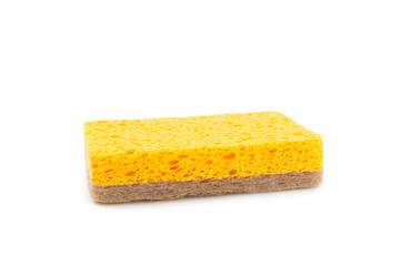Colorful dish sponges isolated on white background. Kitchen sponge. Cleaning concept, cleaning service. Dishwashing liquid with clean and dirty dishes plate. Place for text, copy space.Wash the dishes