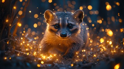 Whimsical scene featuring an African Civet in a glowing forest