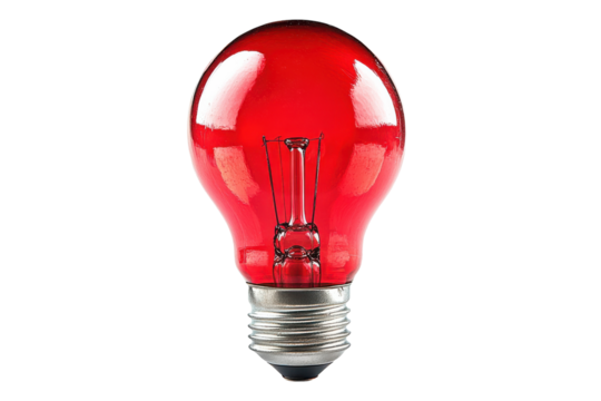 A red light bulb with a warm glow in a modern setting