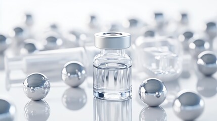 Clear Glass Vial with Silver Cap on White Surface