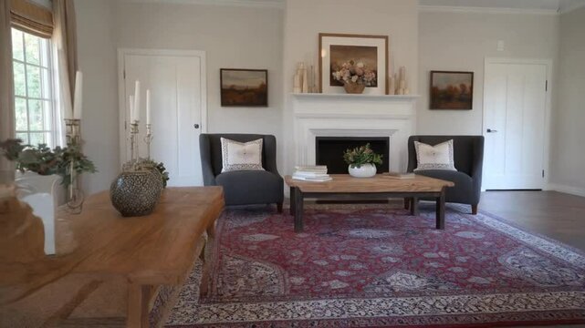 Show how area rugs can define zones and enhance the design of larger rooms.