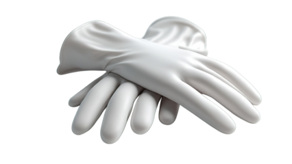 White Rubber Gloves Neatly Folded on Transparent Background