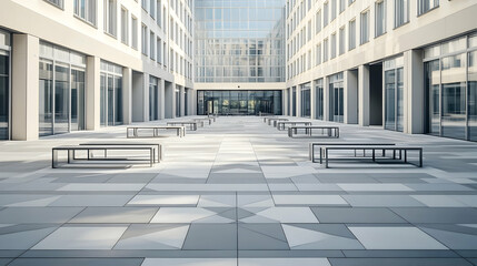 Berlin modern urban plaza with open seating and geometric paving minimalist cityscape