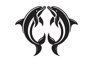 Two dolphins silhouette