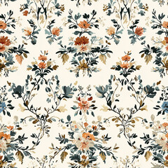 Vintage Floral pattern in soft colors featuring intricate designs on a light background, ideal for textiles or home décor.