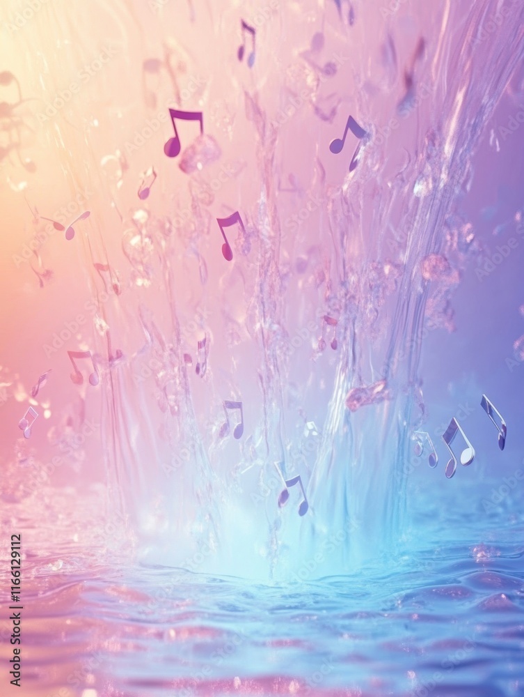 Aufkleber Colorful 3D music notes falling through water creating a serene and artistic atmosphere. Generative AI