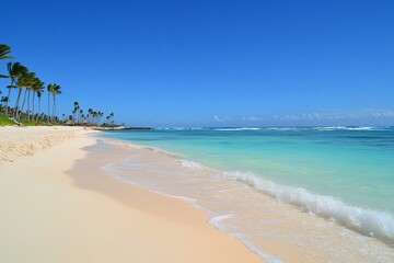 Picturesque Punta Cana Beach with Powdery Sand, Palm Trees, and Clear Turquoise Waters