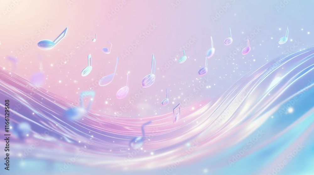 Aufkleber vibrant 3d music notes floating above a colorful wave in a serene and peaceful setting. generative a