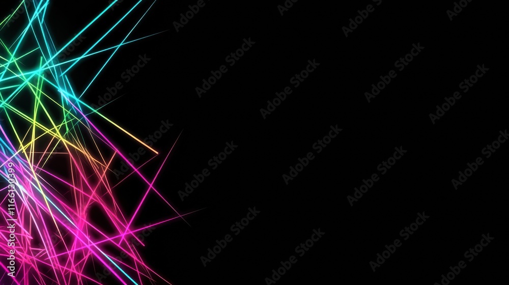 Aufkleber Vibrant abstract neon lines glowing on a dark backdrop creating a striking visual effect. Generative AI