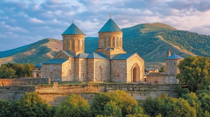 Fototapeta premium Ancient Fortress in European Landscape at Sunset