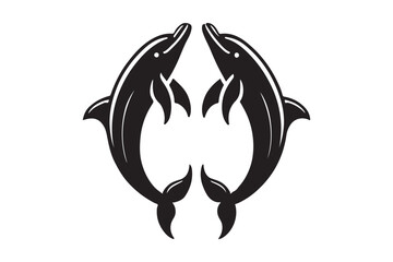 Two dolphins silhouette