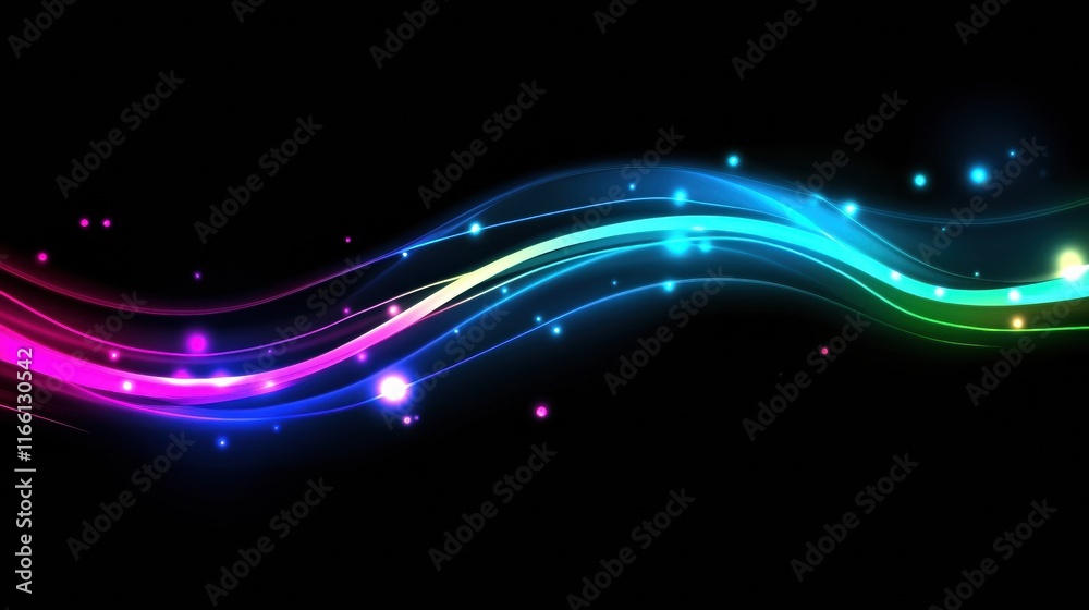 Poster glowing neon lines create an abstract art piece with vivid colors against a dark background. generat
