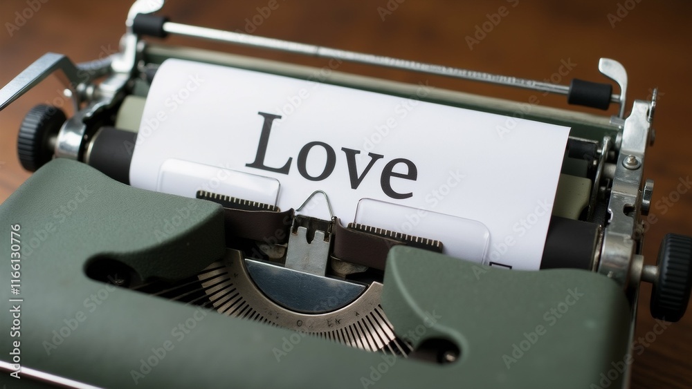 Fototapete the image is a close-up of an old-fashioned typewriter. the typewriter is green in color and has a v