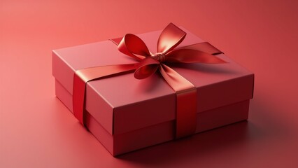 Fototapeta premium The image is a 3D rendering of a small gift box with a red ribbon tied in a bow on top. The box is square in shape and appears to be made of a shiny, shiny material.