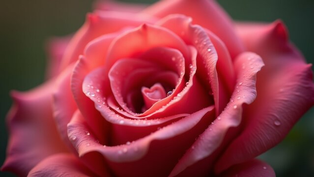 The image is a close-up of a pink rose with water droplets on it. The rose is in full bloom and its petals are a vibrant shade of pink.