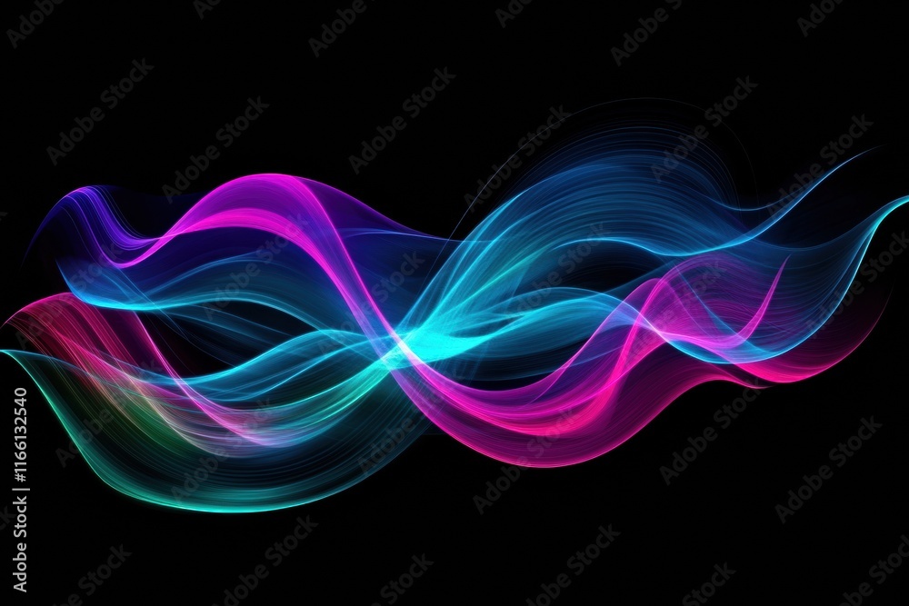 Leinwandbilder Glowing abstract neon lines create dynamic waves of color in a dark background for modern digital backgrounds. Generative AI