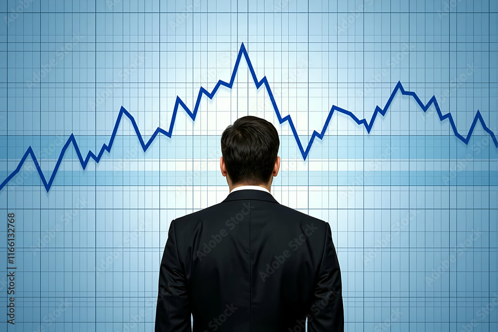 Canvas Prints back view of standing businessman looking stock market graph on white background