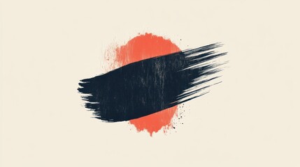 Abstract design featuring a red circle and a bold black brushstroke on a light background.