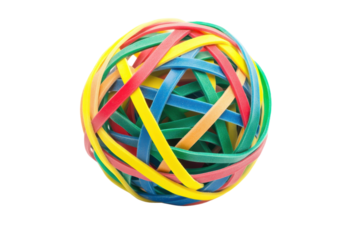 A giant rubber band ball made from hundreds of rubber bands