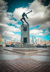 Katyń Memorial statue at Exchange Place in Jersey City, USA.