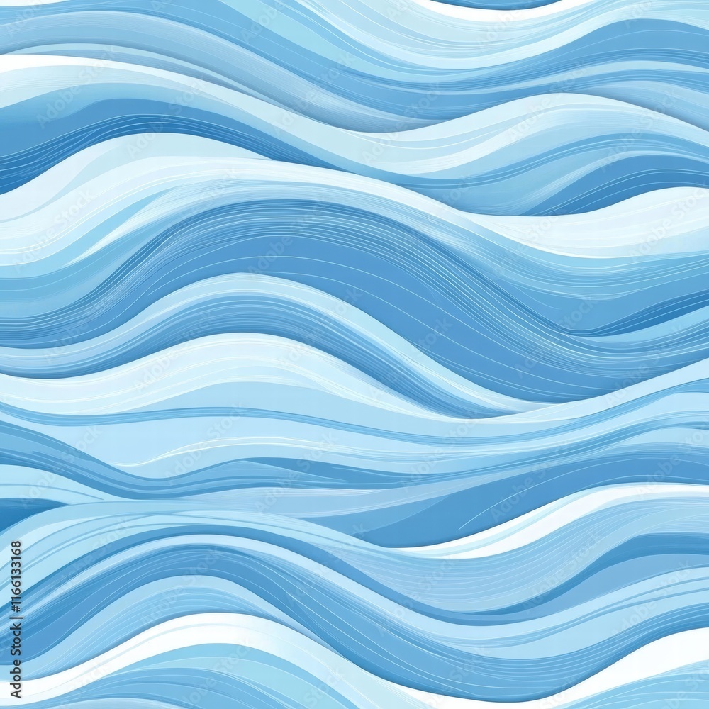 Poster Seamless wave like pattern in varying shades of blue creating a serene and tranquil visual effect for backgrounds. Generative AI