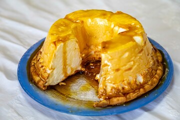 Traditional caramelized egg white pudding known as molotof or molotov