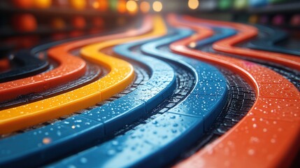 Wet, colorful, wavy tracks; abstract background.