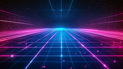 Dynamic tech-inspired geometric background with neon lights. Ideal for digital content, modern websites, and tech branding materials.
