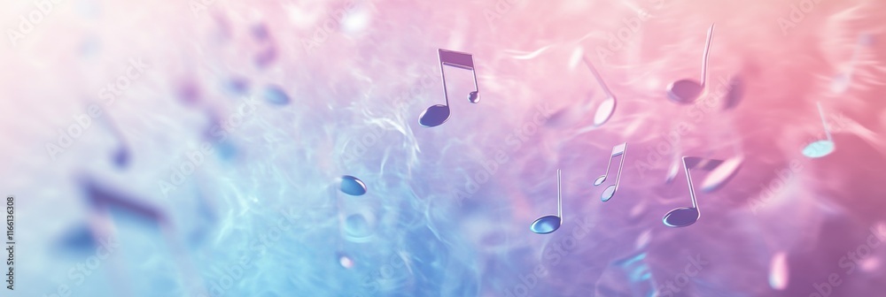 Aufkleber Floating 3D music notes creating a vibrant visual atmosphere in a colorful abstract setting. Generative AI