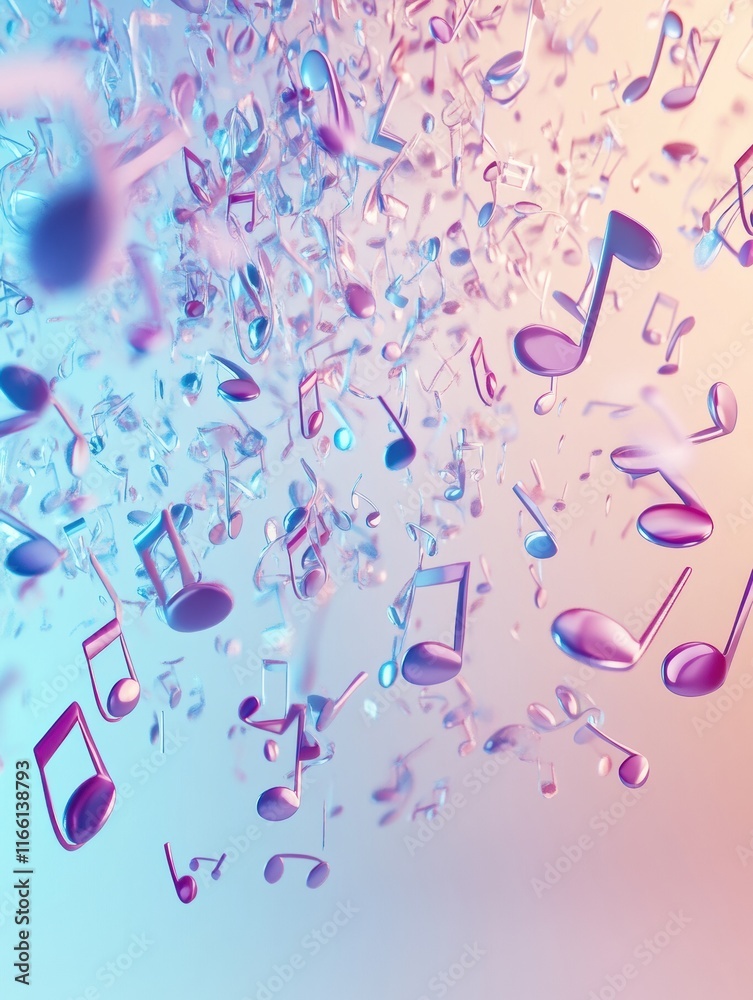 Leinwandbilder 3d rendering of colorful music notes floating in a vibrant background with a harmonious blend of blu
