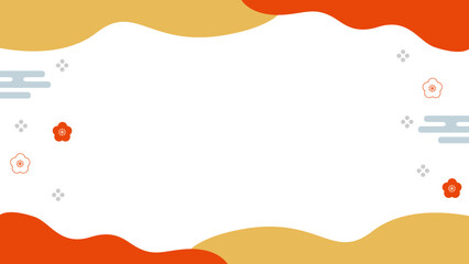 Obraz premium お正月に使える金と朱色の花柄付き幾何学シンプルな枠