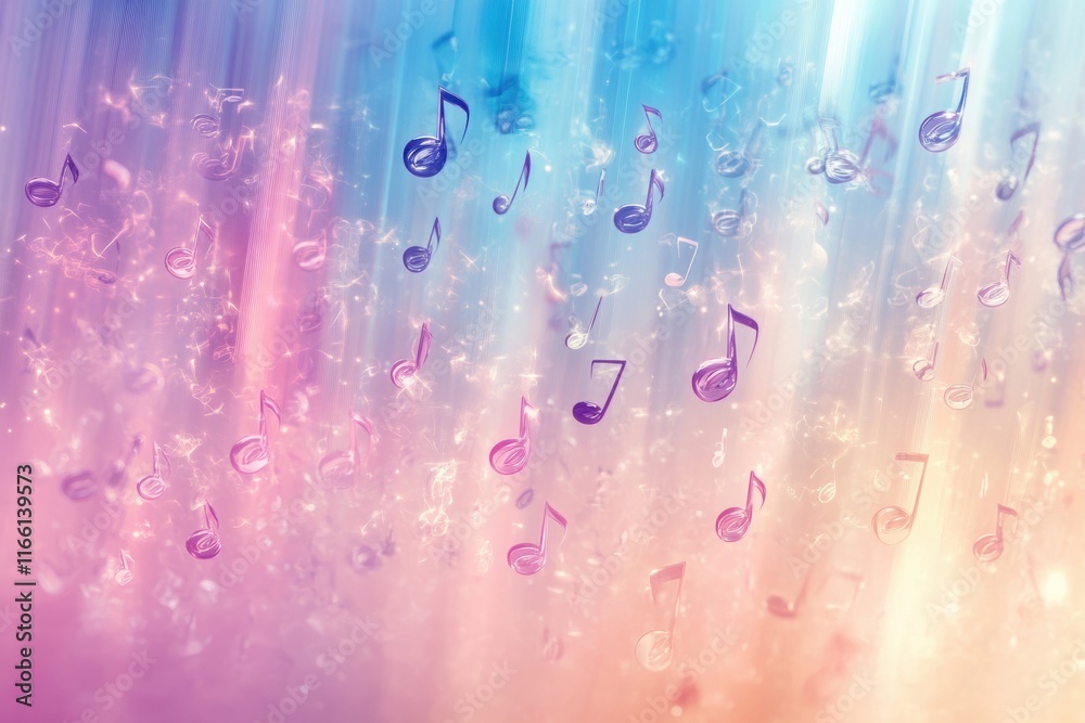 Fototapete Vibrant 3D music notes cascading in a colorful gradient background creating a whimsical atmosphere of sound and rhythm. Generative AI