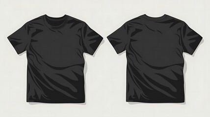 Realistic Vector Illustration of Black T-Shirt Mockup Front and Back Views