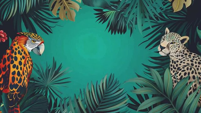 Macaw and Jaguar in Lush Tropical Paradise