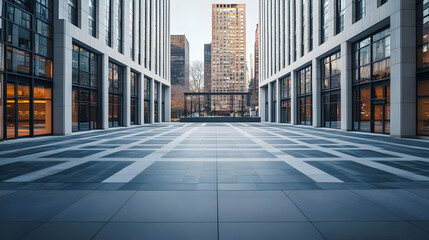 Fototapeta premium Tokyo sleek urban plaza with fountain centerpiece and minimalist design contemporary layout