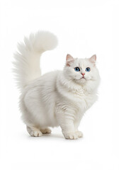 Fluffy White Cat with Blue Eyes Long Fur Studio Shot