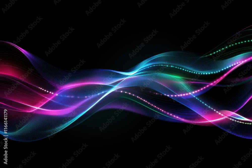 Leinwandbilder Vibrant abstract glowing neon lines creating a mesmerizing visual rhythm against a dark background. Generative AI