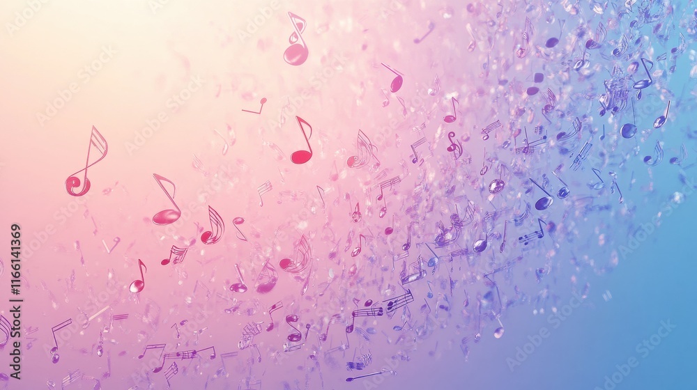 Leinwandbilder Vibrant 3D music notes cascading through a colorful gradient of soft pastels. Generative AI