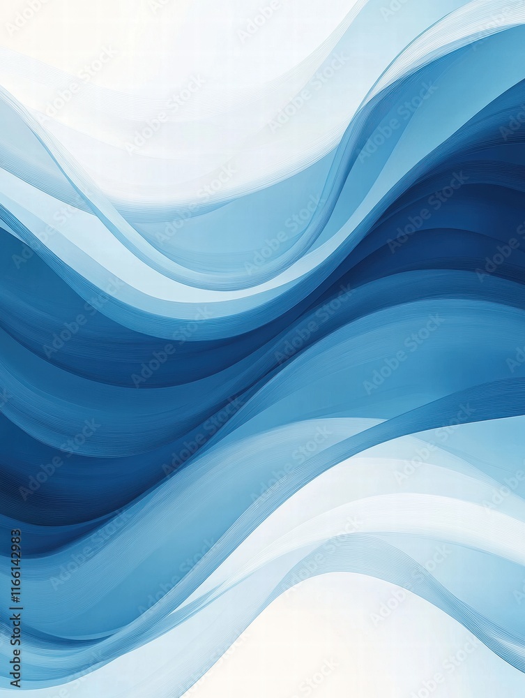 Poster seamless wave pattern in blue and white hues creating a calming, fluid design for interior or digita