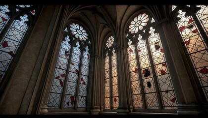 Obraz premium Damaged Stained Glass Windows of Notre Dame Cathedral